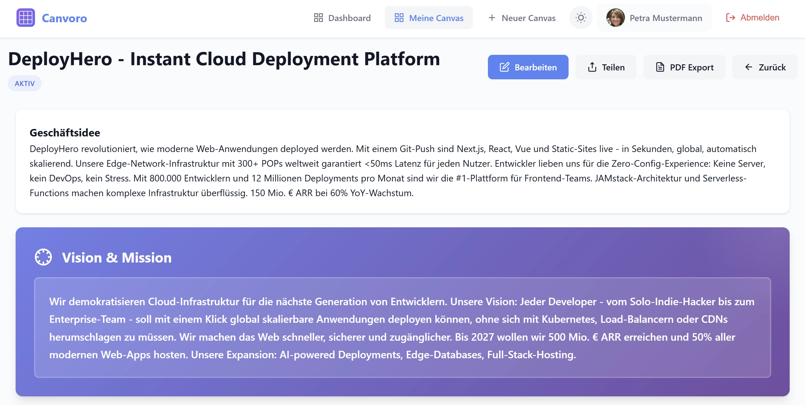 canvoro Vollständige Interface-Ansicht